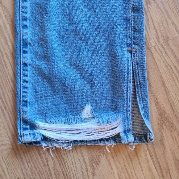 GOOD AMERICAN GOOD BOY SPLIT HEM RIPPED JEANS HIGH RISE STRAIGHT LEG sz 12/31 - Picture 6 of 8